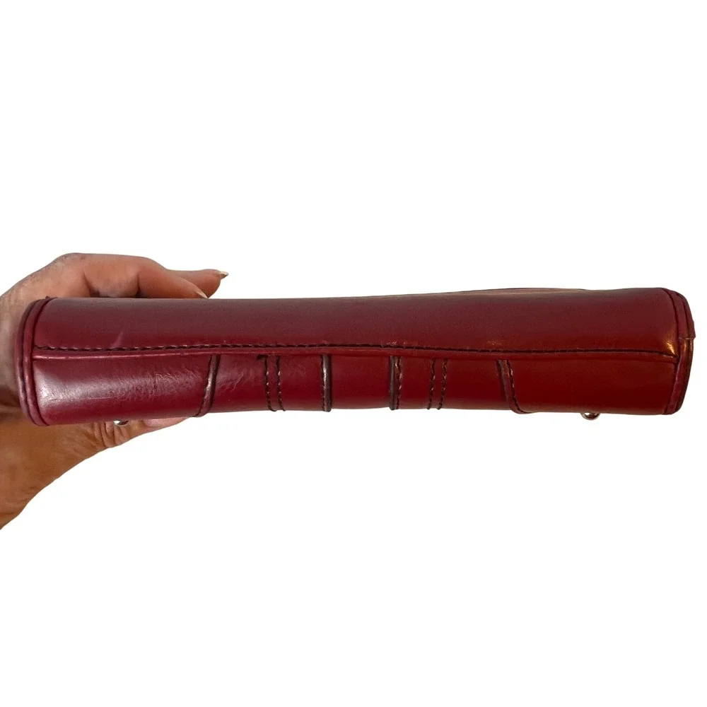 Etienne Aigner Red Leather Zip Around Organizer Wallet Clutch Gold Hardware
